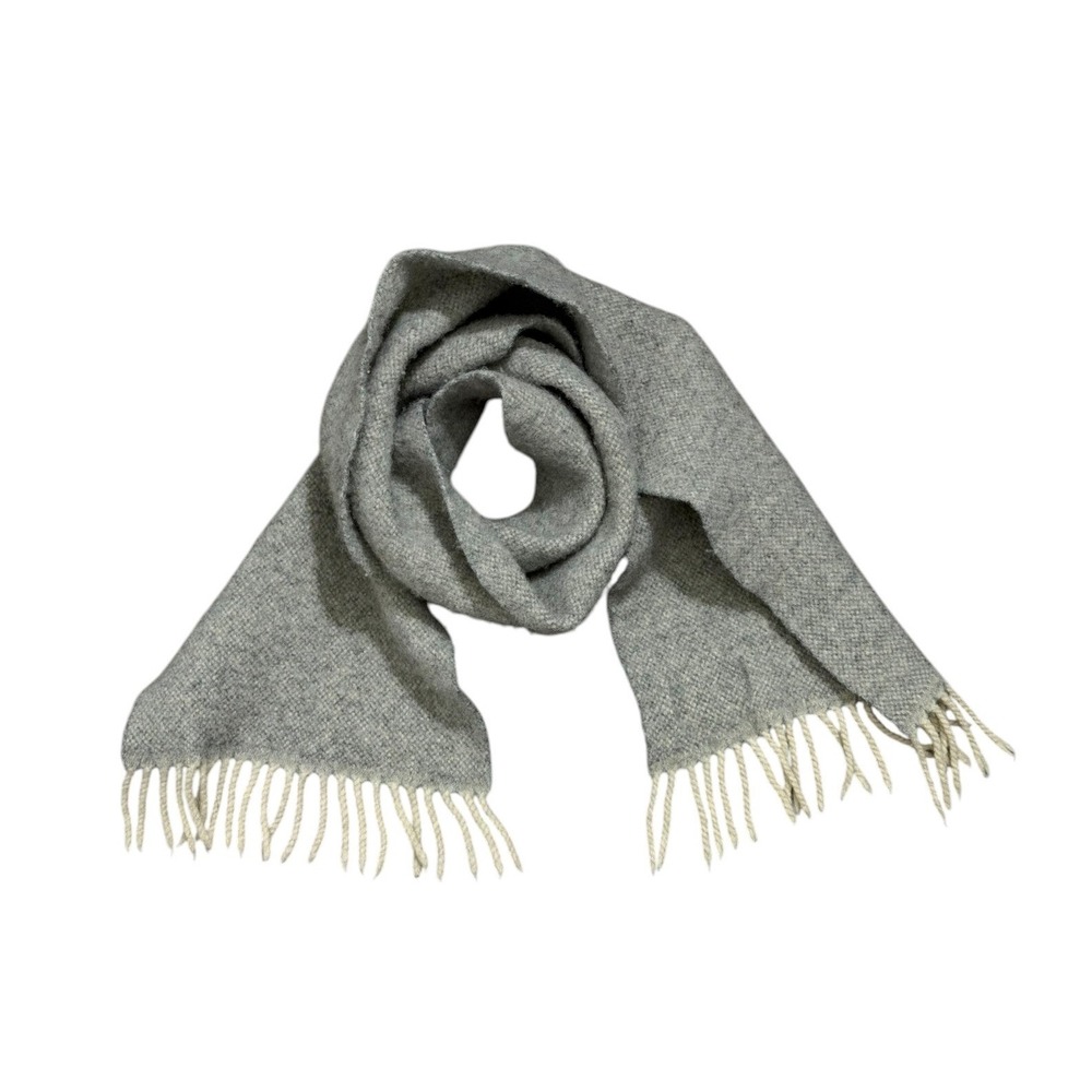 Cashmere Wool Blend Muffler Scarf Grey Made in Italy Fringe Trim Unisex 8" x 46"